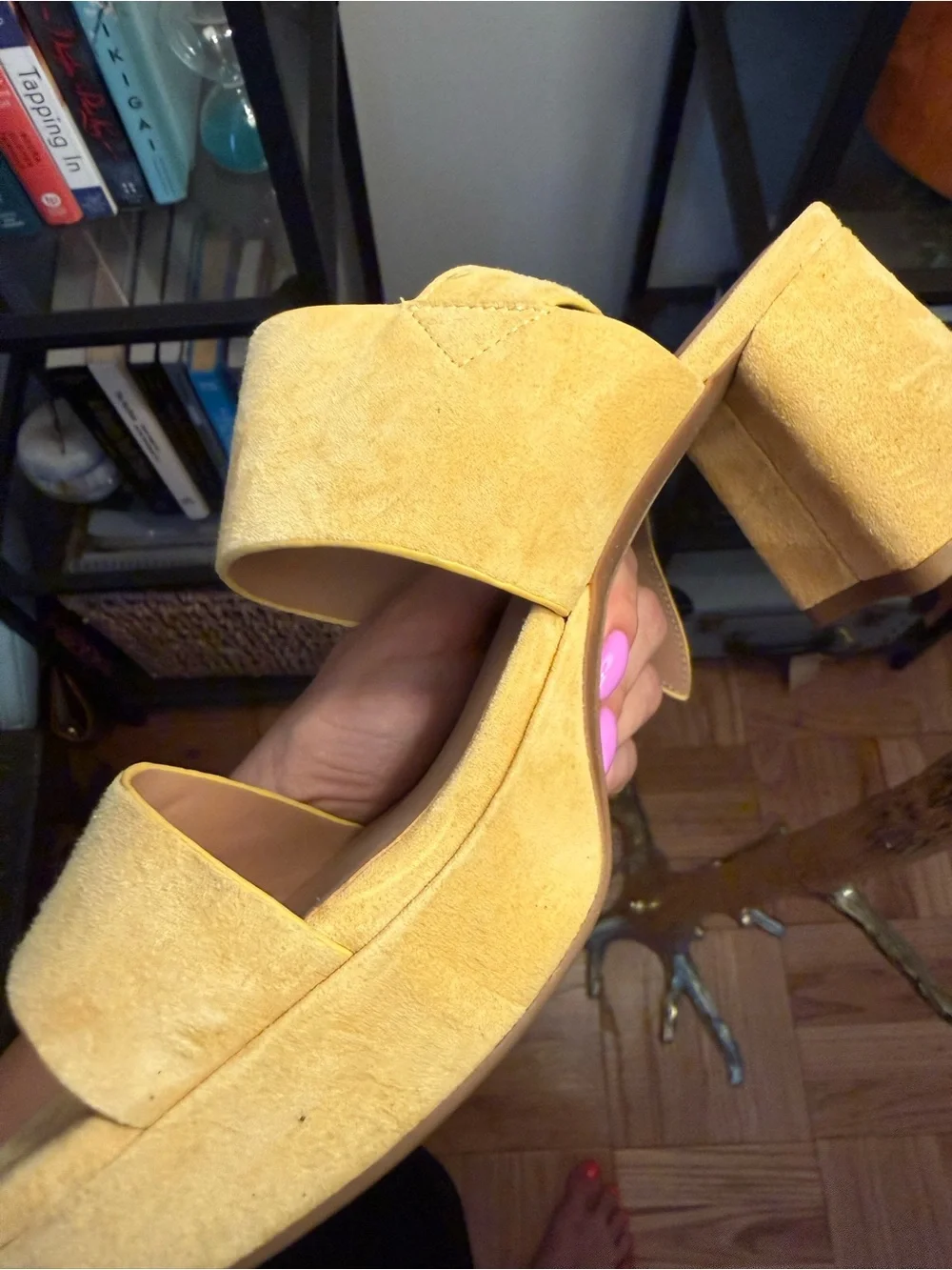 Aerosols Women’s Yellow Suede Block Heel Sandals
